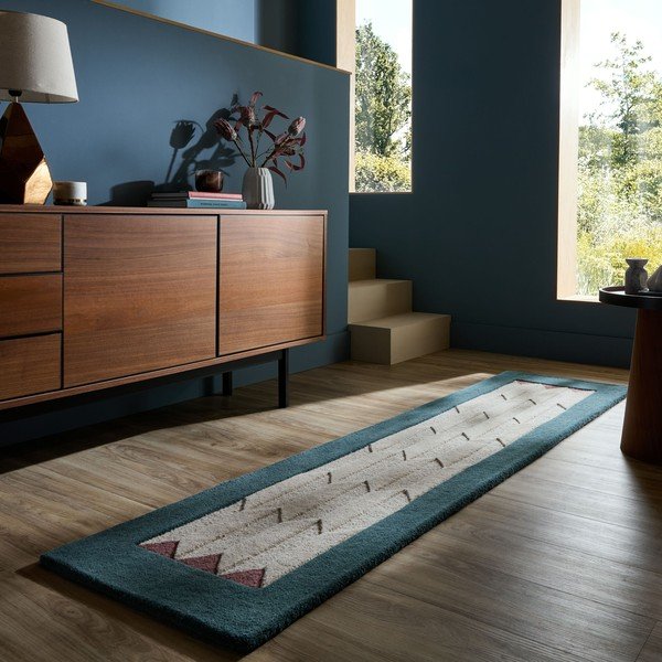 Wełniany chodnik tkany ręcznie w naturalnym kolorze/zielononiebieski 60x230 cm Apex Border Wool – Flair Rugs-image-1