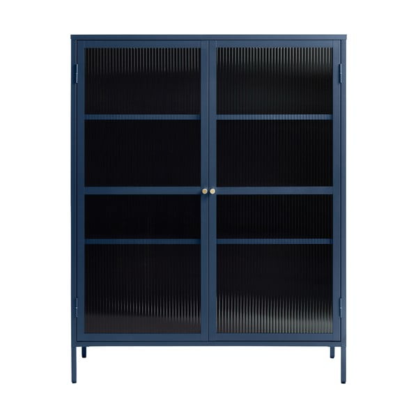 Niebieskia metalowa witryna Unique Furniture Bronco, wys. 140 cm
