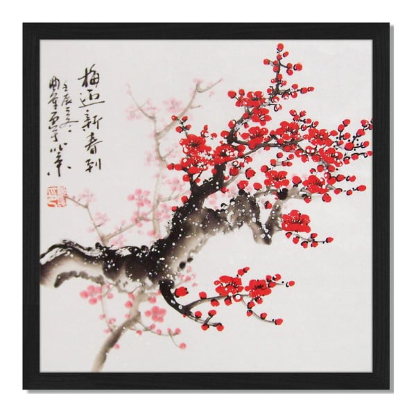 Obraz w ramie Liv Corday Asian Cherry Blossom, 40x40 cm