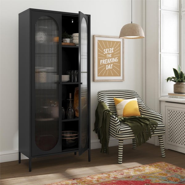 Czarna metalowa witryna 80x186x40 cm Luna – Støraa-image-1