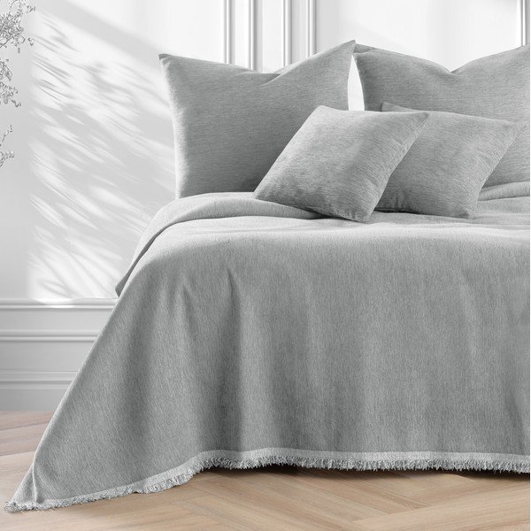 Jasnoszara narzuta z szenilu 220x240 cm Talo – Filumi-image-2