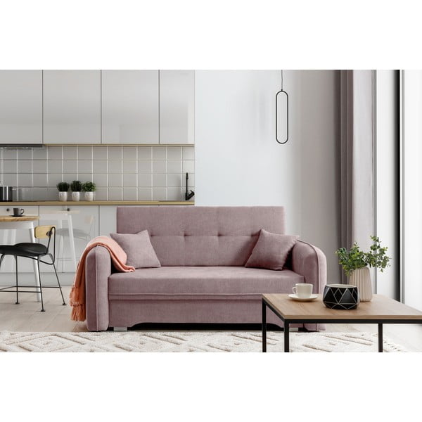 Różowa rozkładana/ze schowkiem sofa z tkaniny szenilowej 155 cm Laine – ELTAP-image-1