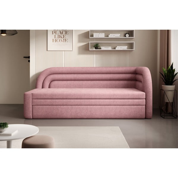 Różowa rozkładana/ze schowkiem sofa z tkaniny szenilowej prawostronna 223 cm Fabillo – ELTAP-image-1