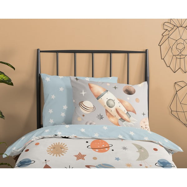 Niebiesko-beżowa bawełniana pościel dziecięca jednoosobowa 140x200 cm Eclips – Good Morning-image-2