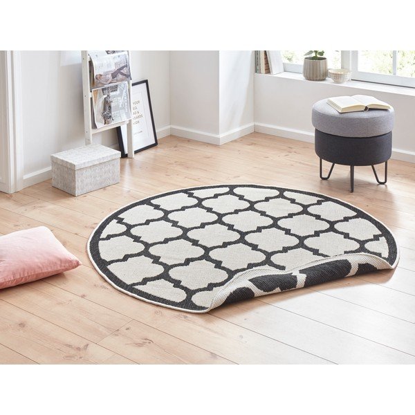 Czarno-kremowy dywan dwustronny odpowiedni na zewnątrz NORTHRUGS Palermo, ⌀ 200 cm-image-1