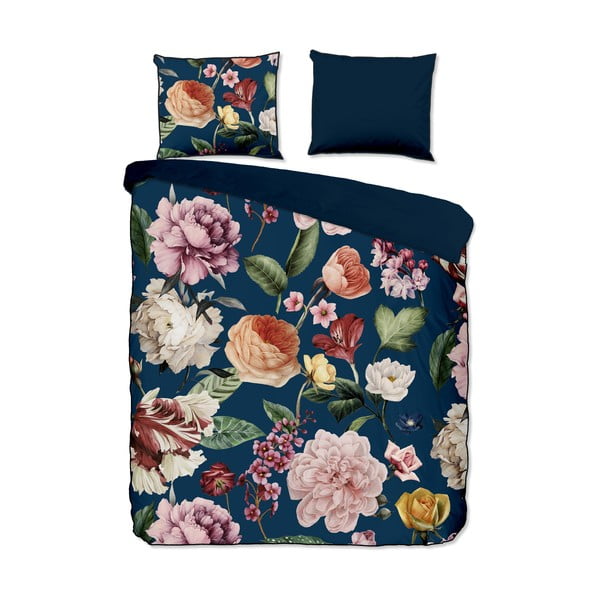 Ciemnoniebieska pościel jednoosobowa z satyny bawełnianej 140x220 cm Fiori – Descanso