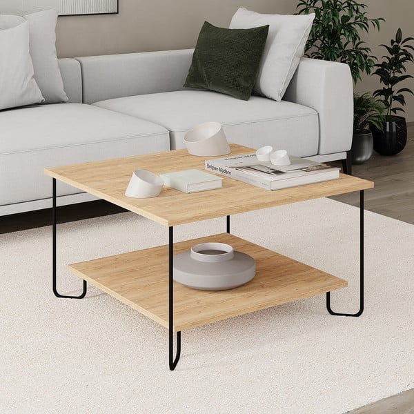 Stolik z blatem w dekorze dębu 80x80 cm Tonka – Marckeric-image-2