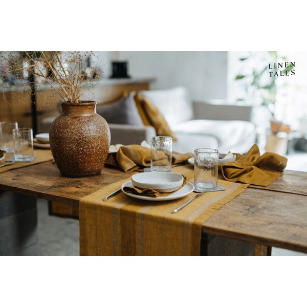 Lniany bieżnik 200x200 cm Amber Bronze Stripes – Linen Tales-image-4