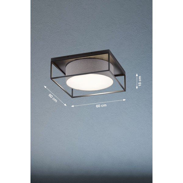 Czarno-szara lampa sufitowa z tekstylnym kloszem 60x60 cm Carre – Fischer & Honsel-image-2