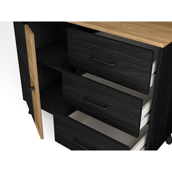 Czarno-naturalna niska komoda w dekorze dębu 92x81 cm Texas – Marckeric-image-4