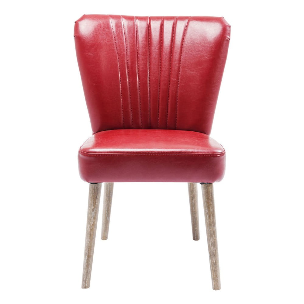 Czerwone krzesło skórzane z nogami z drewna jesionowego Kare Design Filou