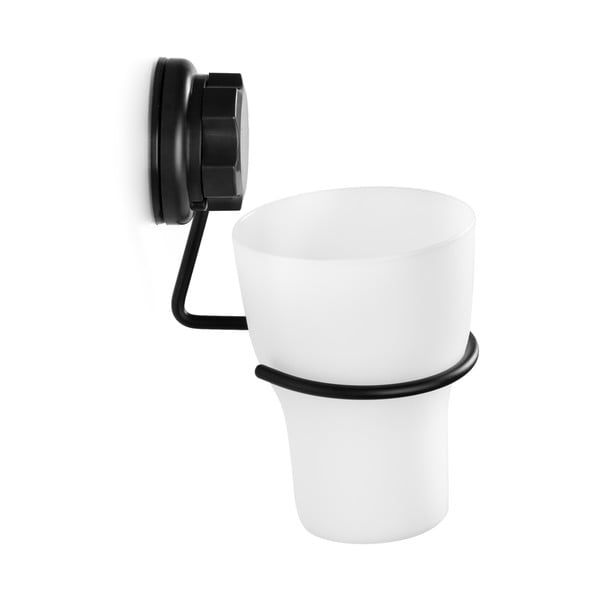 Czarny samoprzylepny metalowy kubek na szczoteczki do zębów Bestlock Black – Compactor-image-1