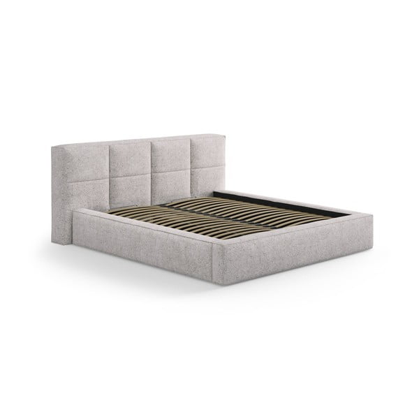 Beżowe tapicerowane łóżko dwuosobowe ze schowkiem i stelażem 160x200 cm Simon – Micadoni -image-4