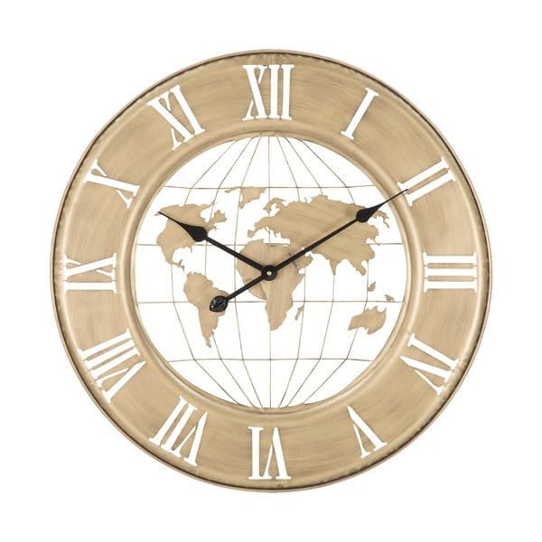 Zegar ścienny w złotym kolorze Mauro Ferretti World, ø 63 cm