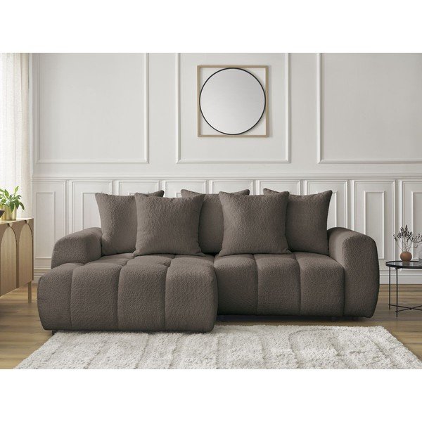 Brązowy rozkładany narożnik z materiału bouclé ze schowkiem (lewostronny/z szezlongiem) Roxelane – Bobochic Paris-image-1