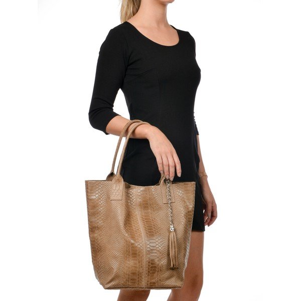 Brązowa skórzana torebka shopper Renata Corsi Lola-image-4