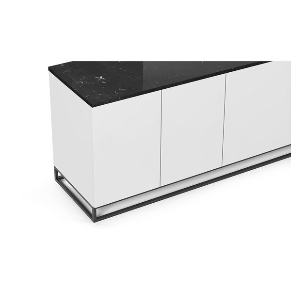 Matowa biała szafka pod TV z czarnym blatem z dekorem marmuru TemaHome Join, 200x65 cm-image-1