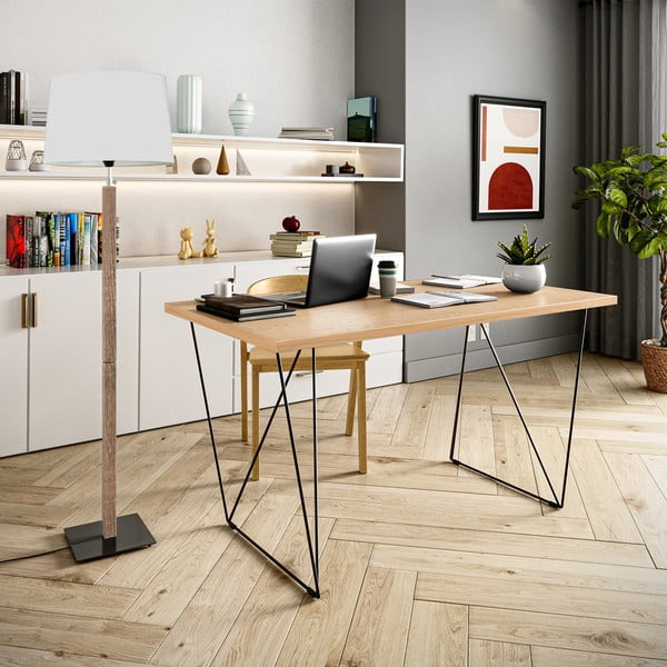 Biurko z dębowym blatem i czarną podstawą TemaHome Flow, 140 x 75 cm-image-1