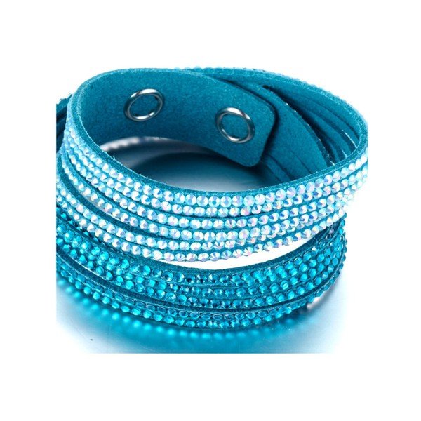 Turkusowo-niebieska bransoletka skórzana z kryształami Swarovski Elements Crystals