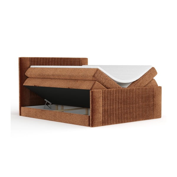 Pomarańczowe łóżko kontynentalne ze schowkiem 140x200 cm Bergamo – Maison de Rêve-image-2