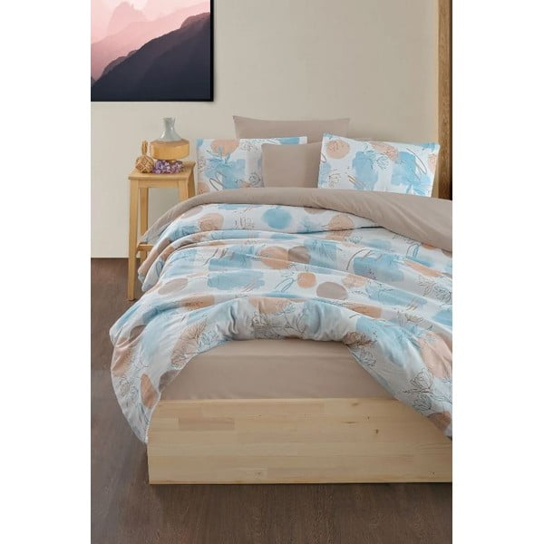 Niebiesko-brązowa 4-częściowa pościel dwuosobowa z prześcieradłem 200x220 cm Magnolia – Mila Home-image-1