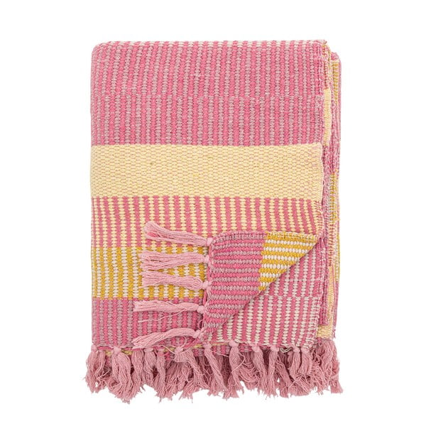 Żółto-różowy koc z bawełny z recyklingu 130x160 cm Isnel – Bloomingville-image-4