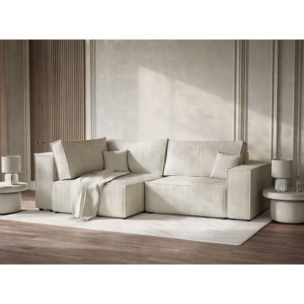 Kremowy sztruksowy rozkładany/ze schowkiem narożnik (lewostronny/w kształcie litery L) Tonga – Maison de Rêve-image-4