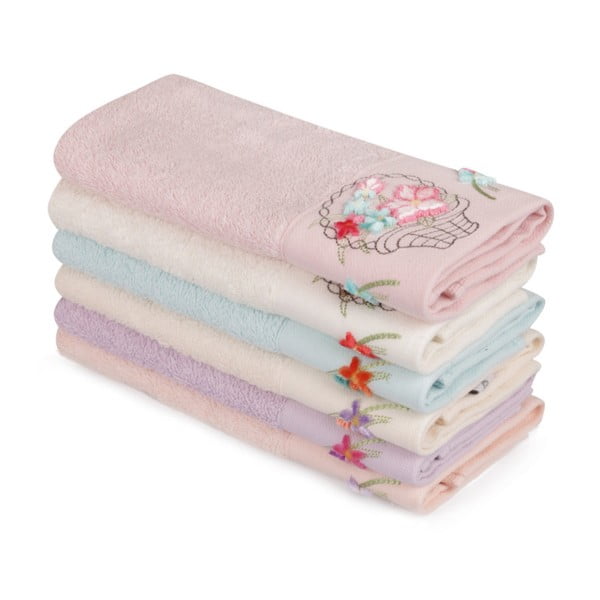 Zestaw 6 kolorowych ręczników z czystej bawełny Poppy, 30x50 cm