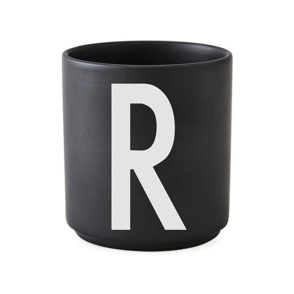 Czarny porcelanowy kubek Design Letters Alphabet R, 250 ml
