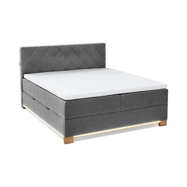 Szare łóżko boxspring ze schowkiem 160x200 cm Messina – Meise Möbel