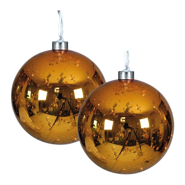 Zestaw 2 świątecznych bombek szklanych w złotej barwie z LED Naeve, Ø 13 cm
