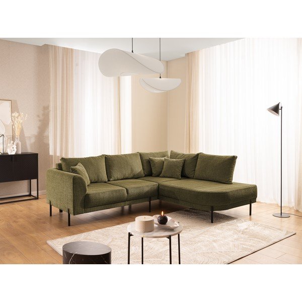 Zielony narożnik z tkaniny szenilowej (prawostronny/w kształcie litery L) Mauris  – Ropez-image-1