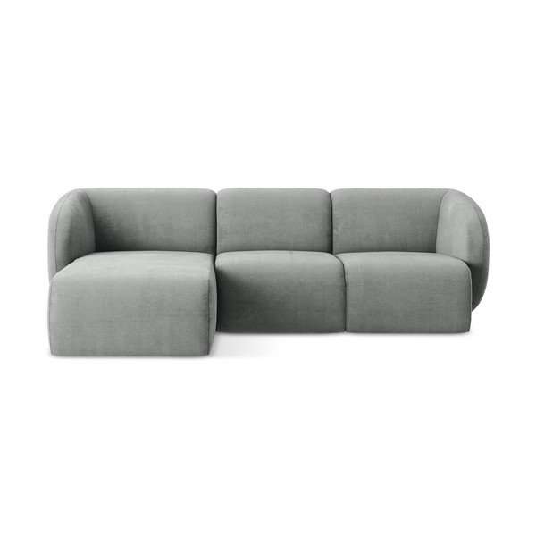 Szary narożnik z tkaniny szenilowej (lewostronny/z szezlongiem) Lani – Makamii