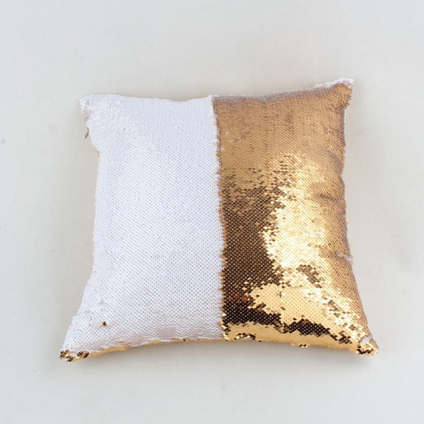 Biało-złota poduszka z cekinami Dakls, 40x40 cm