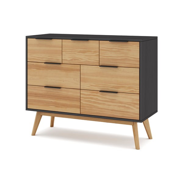 Czarno-naturalna niska komoda z drewna sosnowego 120x83 cm Lavis – Marckeric-image-2