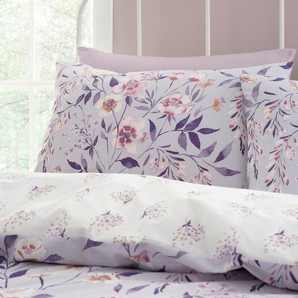 Biało-fioletowa pościel dwuosobowa 230x220 cm Isadora Floral – Catherine Lansfield-image-3