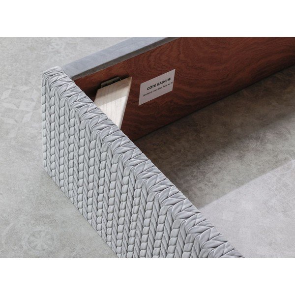 Szare tapicerowane łóżko dwuosobowe ze schowkiem ze stelażem 160x200 cm Adele – Bobochic Paris-image-4