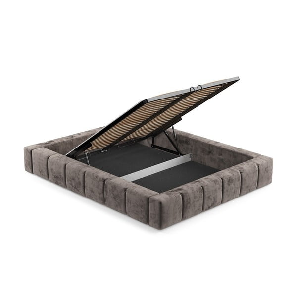 Brązowe tapicerowane łóżko dwuosobowe ze schowkiem i stelażem 160x200 cm Aruba L – Maison de Rêve-image-4