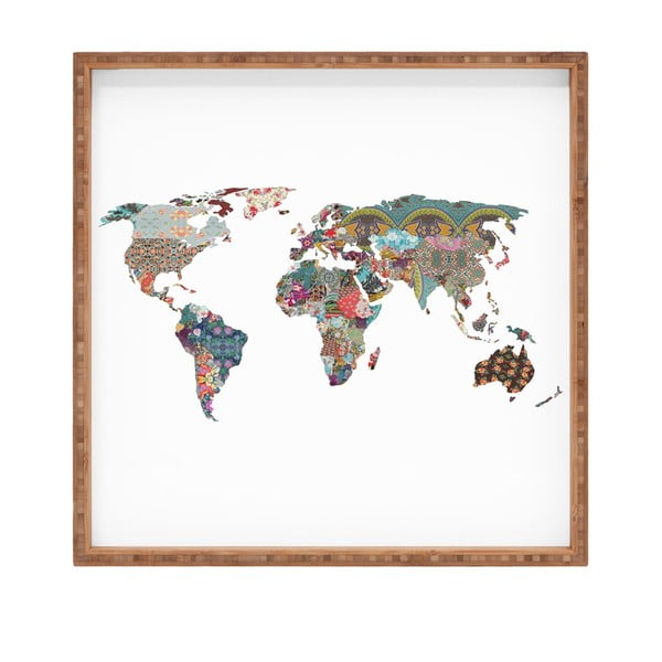 Drewniana taca dekoracyjna Map, 40x40 cm