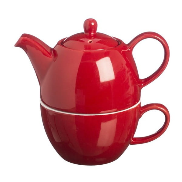 Dzbanek do herbaty z filiżanką Tea For One Bright Red, 400 ml