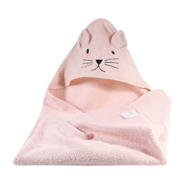Różowy bawełniany ręcznik dziecięcy z kapturkiem Kindsgut Cat-image-4