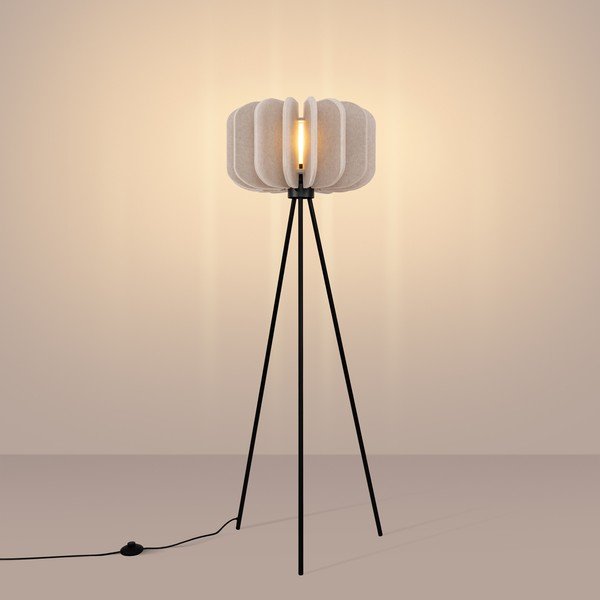 Beżowa lampa stojąca z tekstylnym kloszem (wysokość 134 cm) Elom – Sollux-image-2