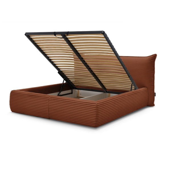 Ceglaste tapicerowane łóżko dwuosobowe ze schowkiem i stelażem 180x200 cm Jade – Bobochic Paris-image-1