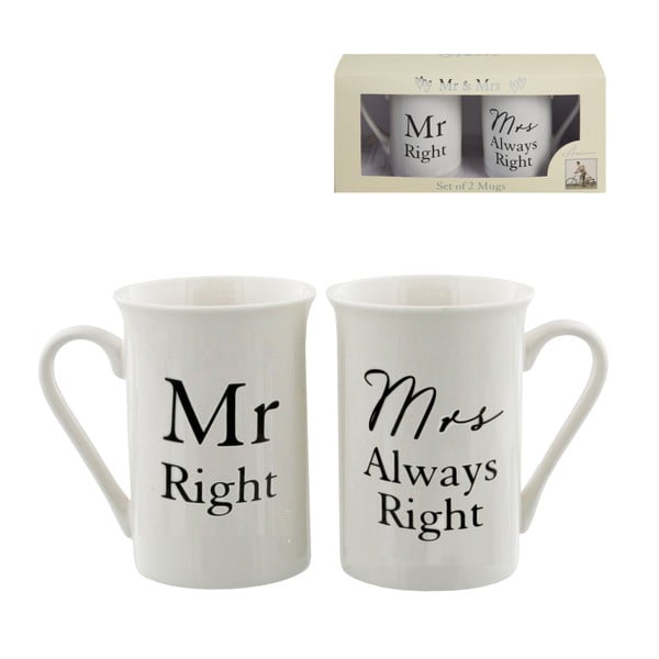 Zestaw 2 kubków porcelanowych Amore Mr. Right and Mrs. Alwas Right 280 ml