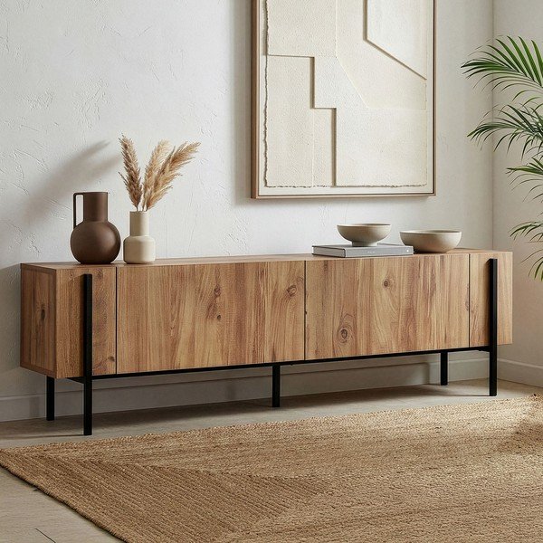 Szafka pod TV w dekorze sosny w naturalnym kolorze 180x45x30 cm Nexus – Kalune Design-image-1