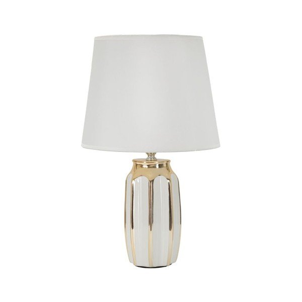 Ceramiczna lampa stołowa w biało-złotym kolorze z tekstylnym kloszem (wysokość 40,5 cm) Cassy – Mauro Ferretti