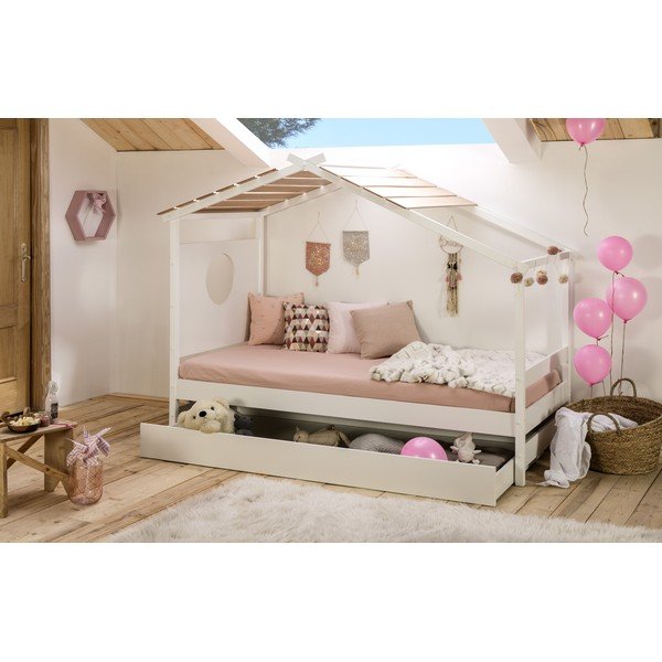 Białe łóżko dziecięce z wysuwaną szufladą Marckeric Nayah, 90x190 cm-image-1