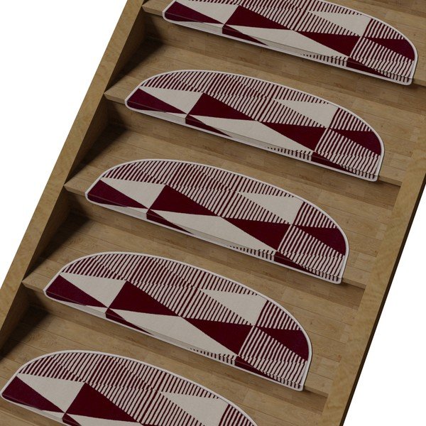 Biało-bordowe dywaniki na schody zestaw 16 szt. 20x65 cm Triangles – Vitaus-image-1
