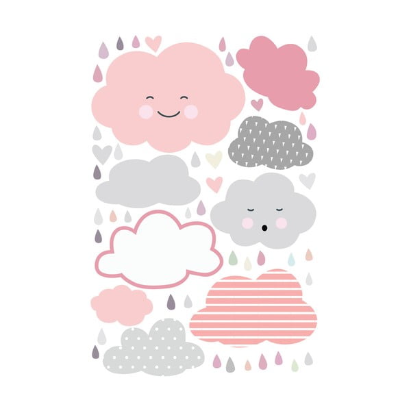 Naklejka ścienna dla dzieci Ambiance Scandinavian Clouds Under a Rain of Hearts, 90 x 60 cm