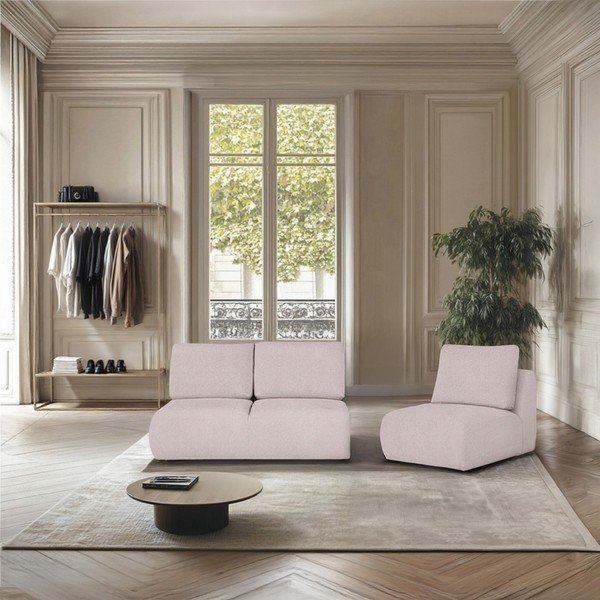Jasnoróżowa sofa z materiału bouclé 164 cm Mirel – Rodier-image-1